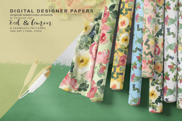 Red and Lemon Watercolor Floral Digital Patterns: A Versatile Design Asset