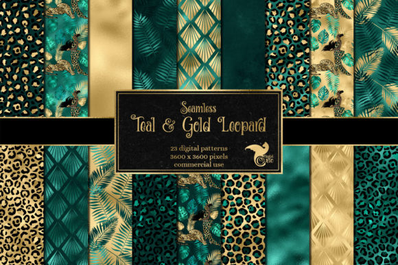 Teal and Gold Leopard Digital Paper