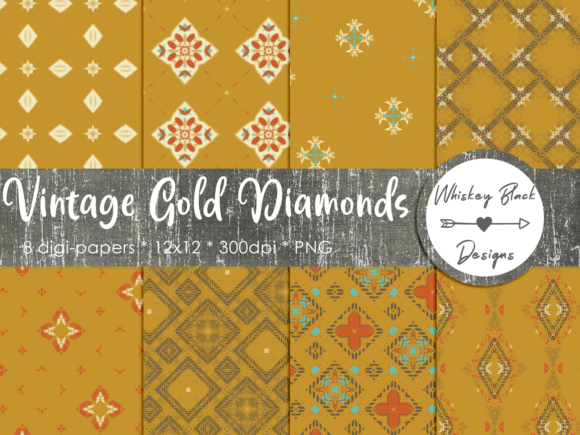 Vintage Gold Diamonds Patterned Papers